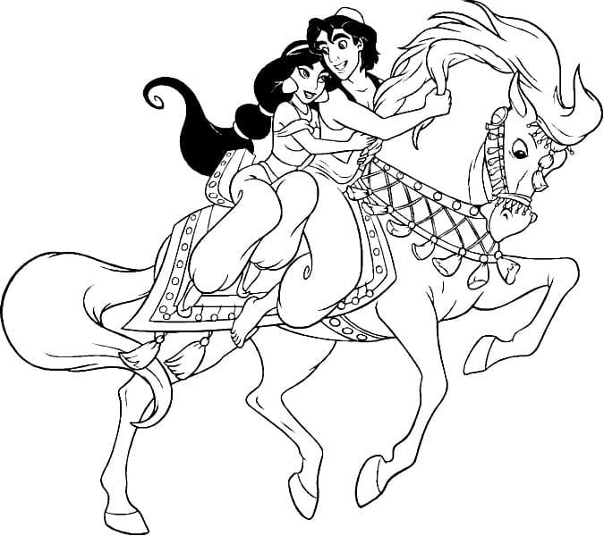 Jasmine y Aladdin a caballo