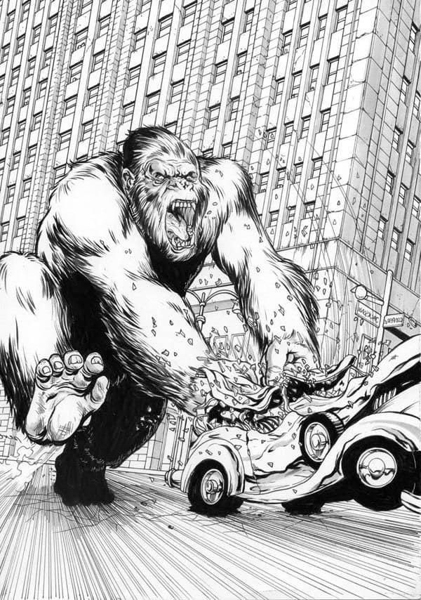 Gorila rompe el coche en la ciudad