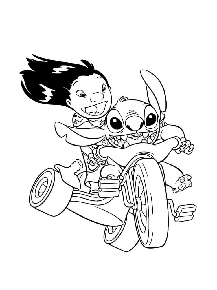 Lilo y Stitch en un ciclomotor