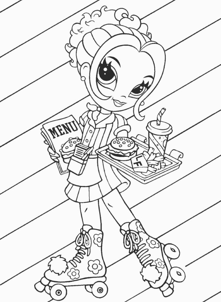 Lisa Frank patina y come comida rápida