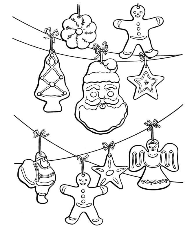 Juguetes para árboles de Navidad en forma de santa, estrellas y galletas de jengibre.