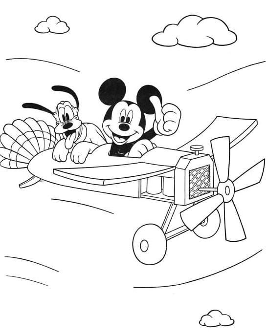 Mickey Mouse y Pluto en un helicóptero