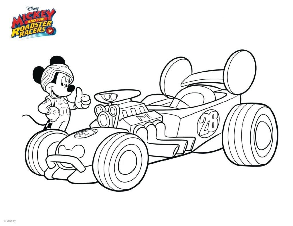 Mickey Mouse y el coche de carreras