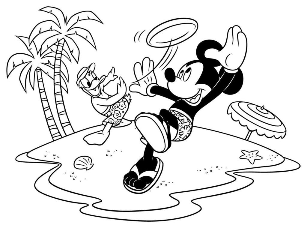 Mickey Mouse y Donald Duck en la playa