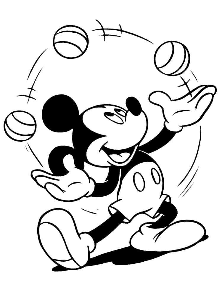 Mickey Mouse hace malabares con pelotas