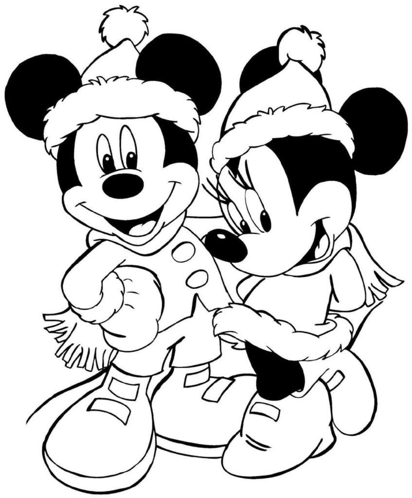 Mickey y Minnie Mouse con ropa de invierno