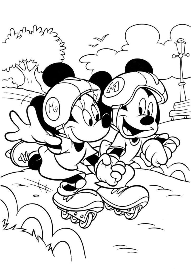 Mickey Mouse y Minnie patinar
