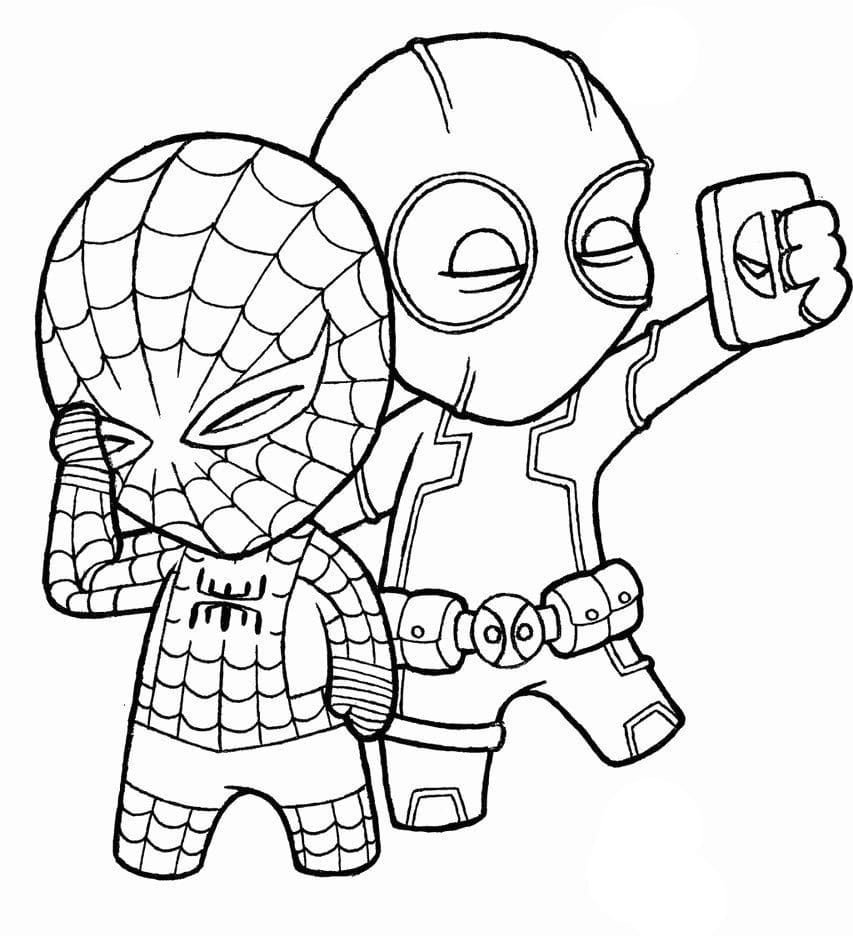 Chibi Miles Morales Spider-Man y Deadpool