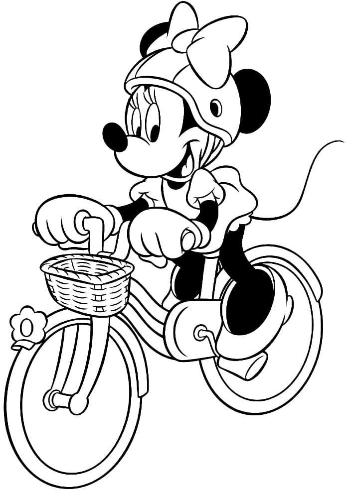 Minnie Mouse anda en bicicleta.