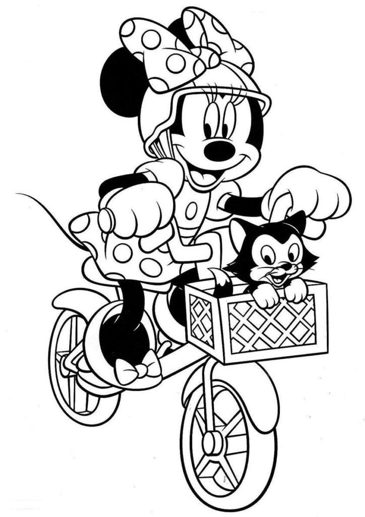 Minnie con un gatito en bicicleta