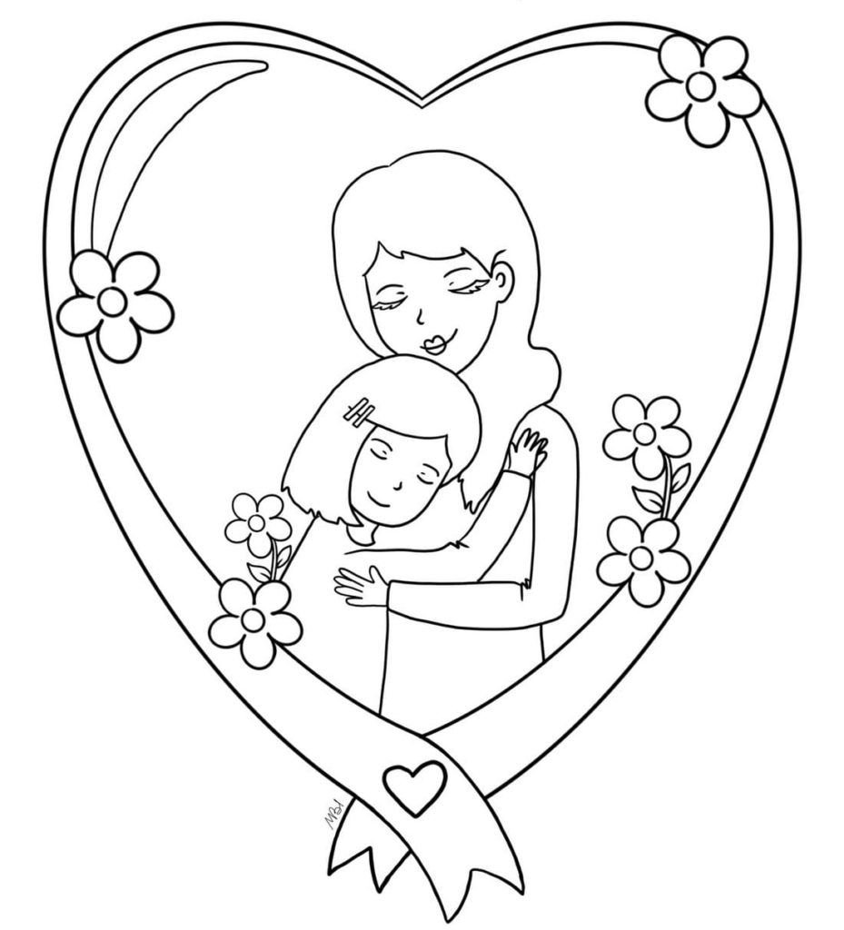 Dibujo de madre e hija para colorear