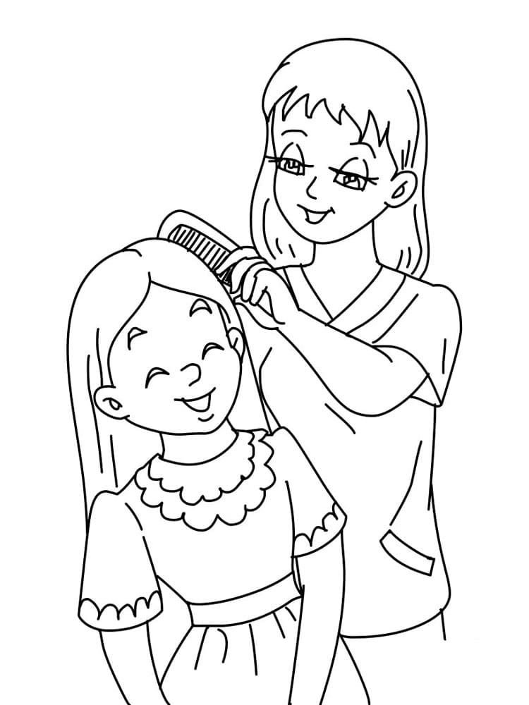 Mamá cepillando el cabello de su hija