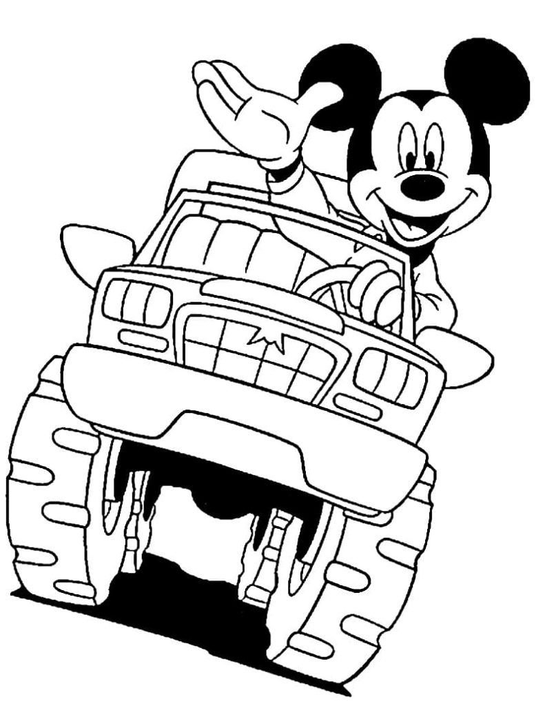 Mickey Mouse monta un jeep
