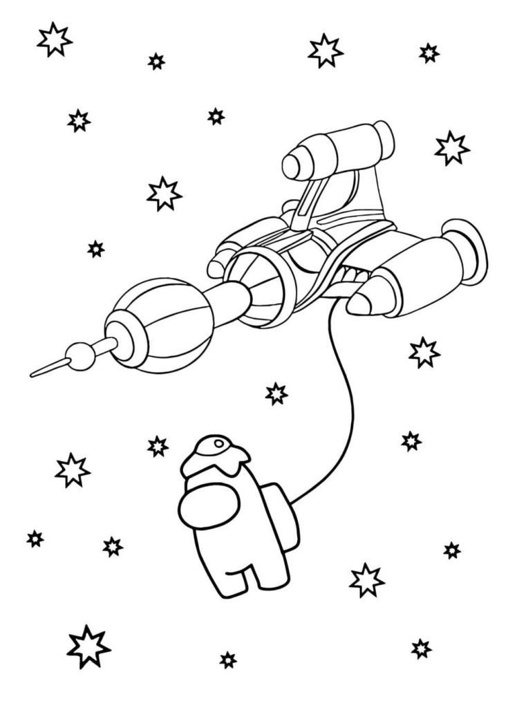 Dibujo de Among Us nave espacial y astronauta para colorear