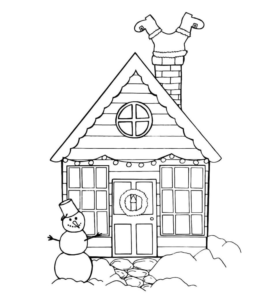 Casa con santa y un muñeco de nieve.