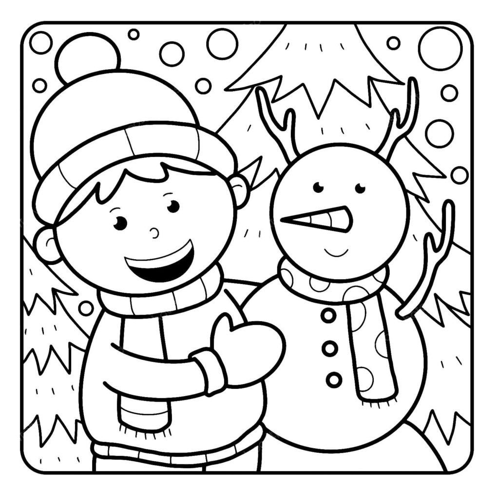 Un niño es fotografiado con un muñeco de nieve.