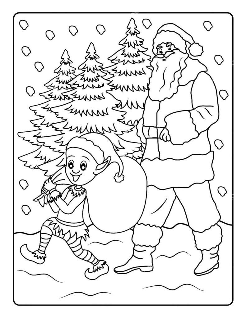 Enano y Santa Claus en el bosque de invierno