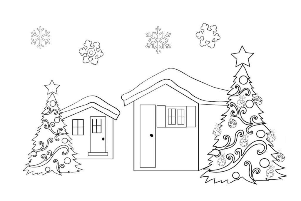 Casas con árboles de Navidad decorados