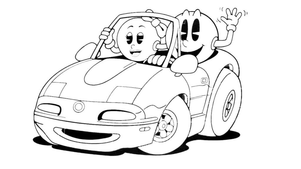 Pac-Man y su novia conduciendo un auto