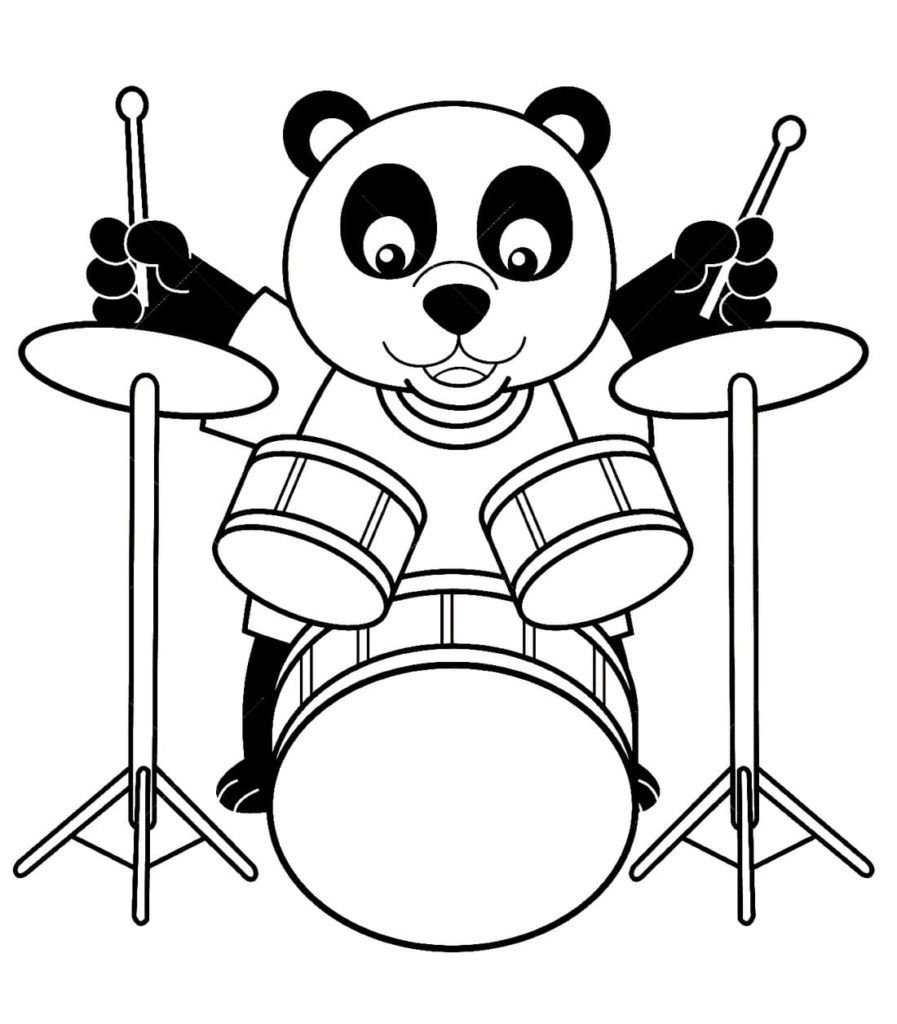 Panda tocando la batería
