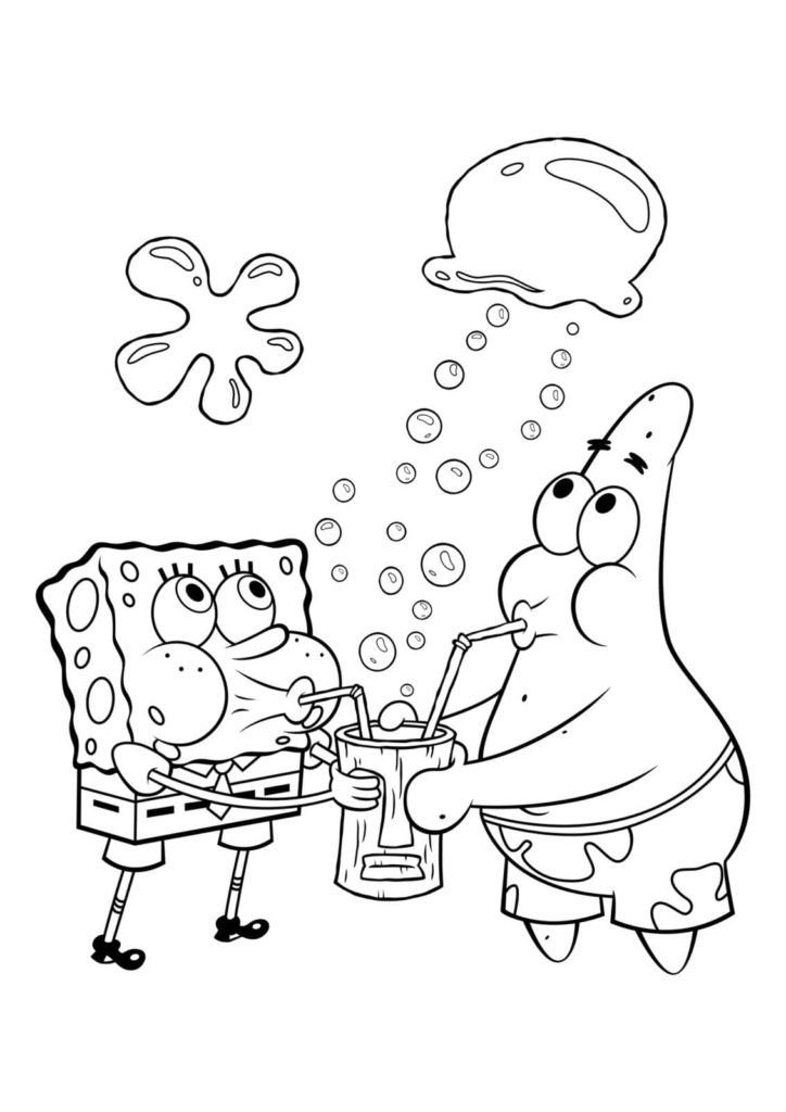 Patrick y Bob Esponja están bebiendo limonada
