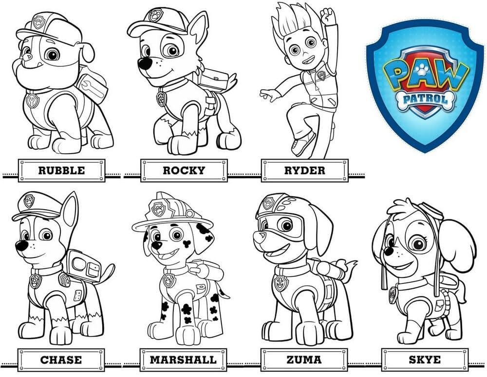 Los personajes principales de la caricatura Paw Patrol.