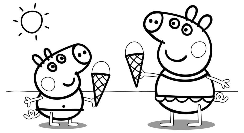 Peppa Pig y George comiendo helado