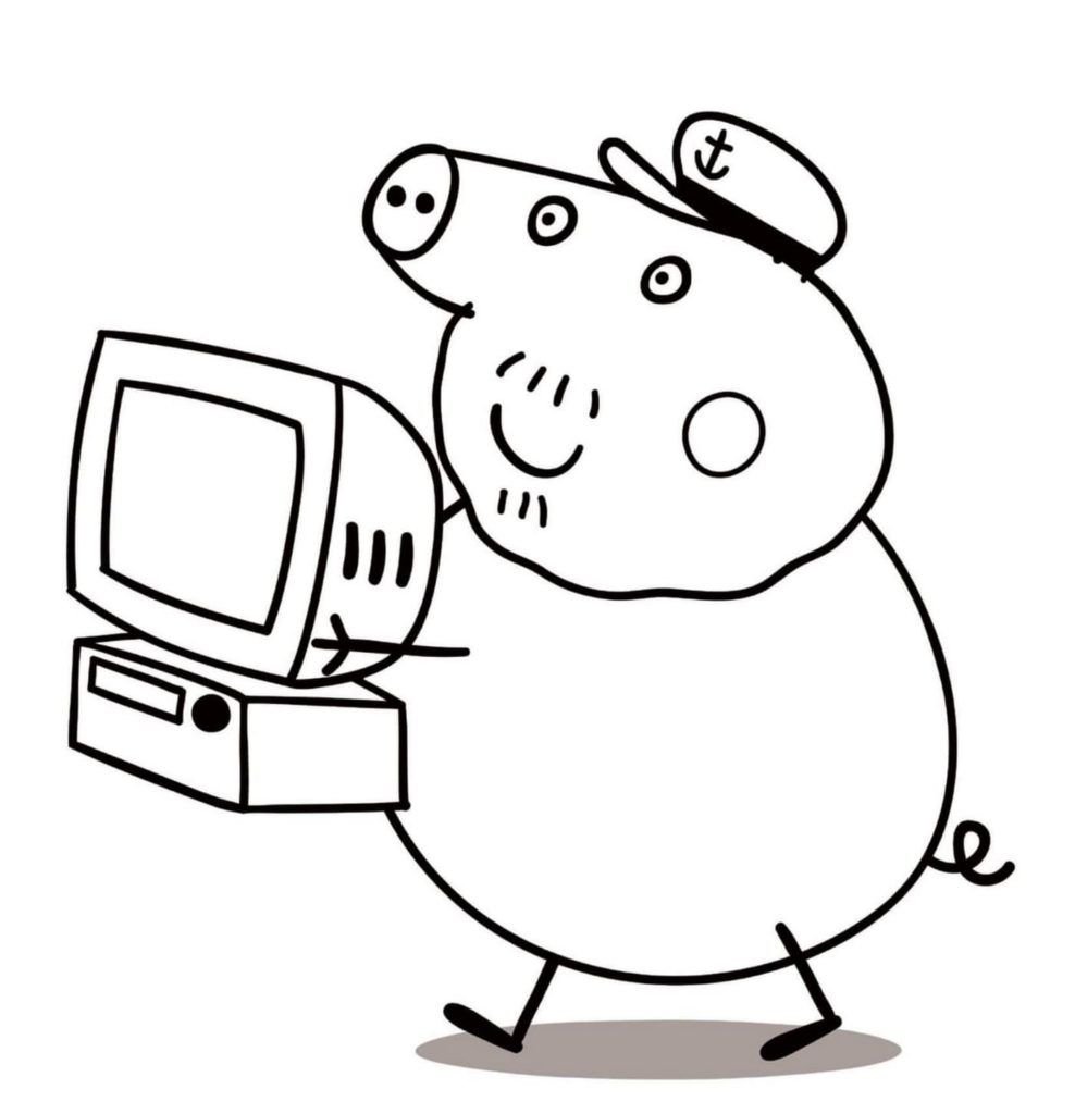 Abuelo cerdo con computadora