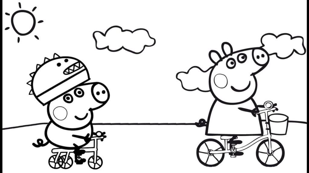 George y Peppa están en bicicleta
