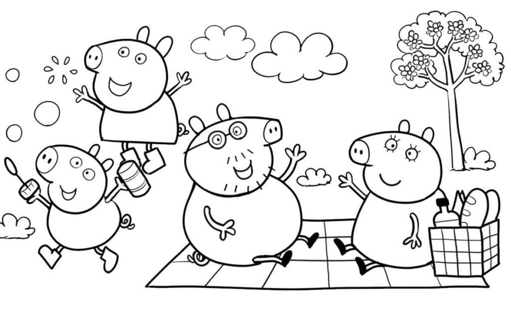 Peppa Pig y su familia en un picnic