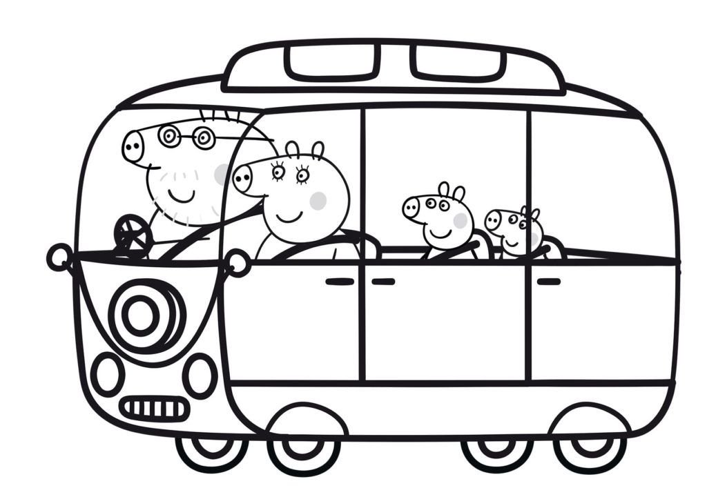Peppa y su familia en el bus