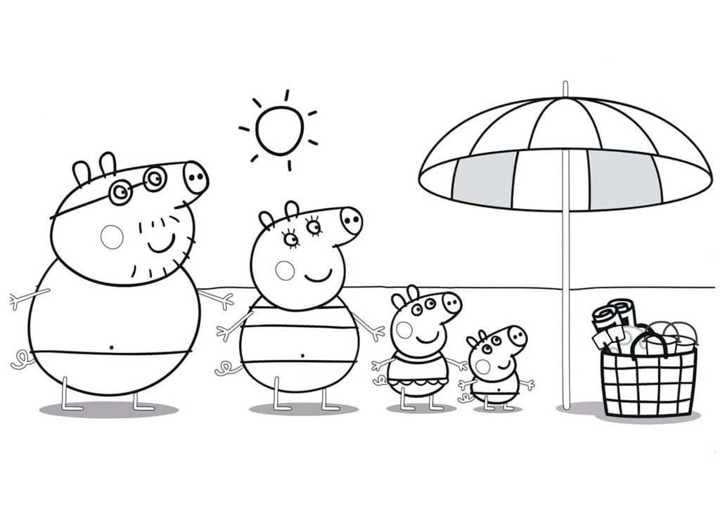 Familia de cerdos en la playa