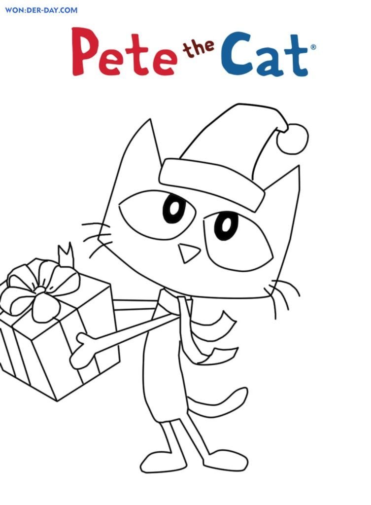 Pete el gato con un regalo de Navidad