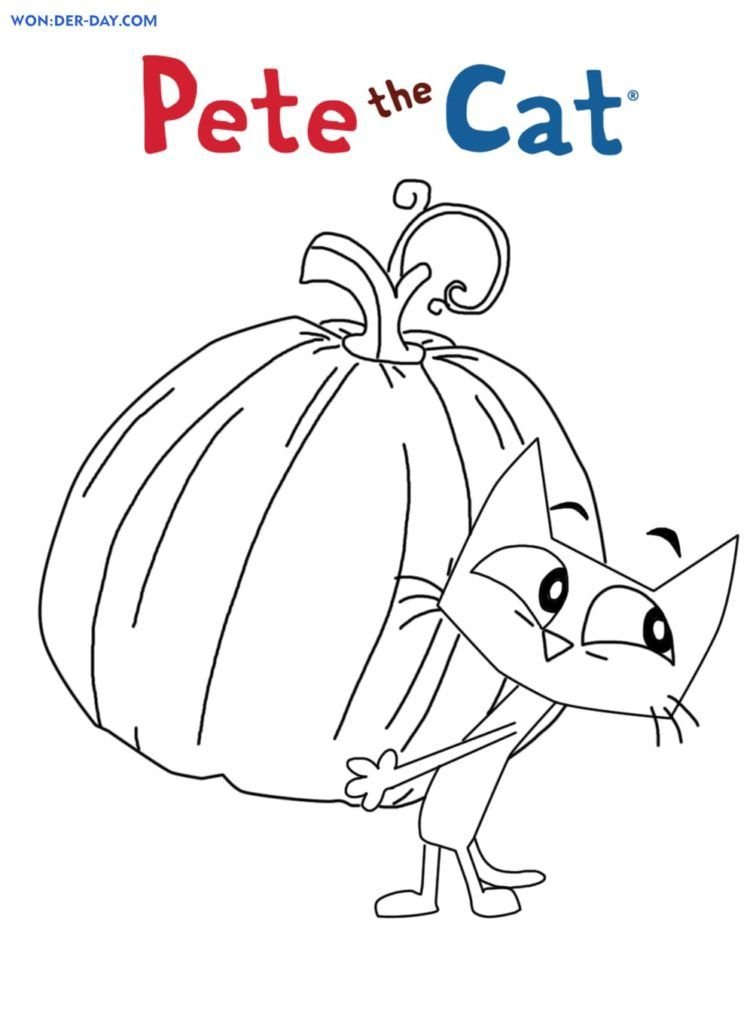 Pete the Cat lleva una calabaza en Halloween