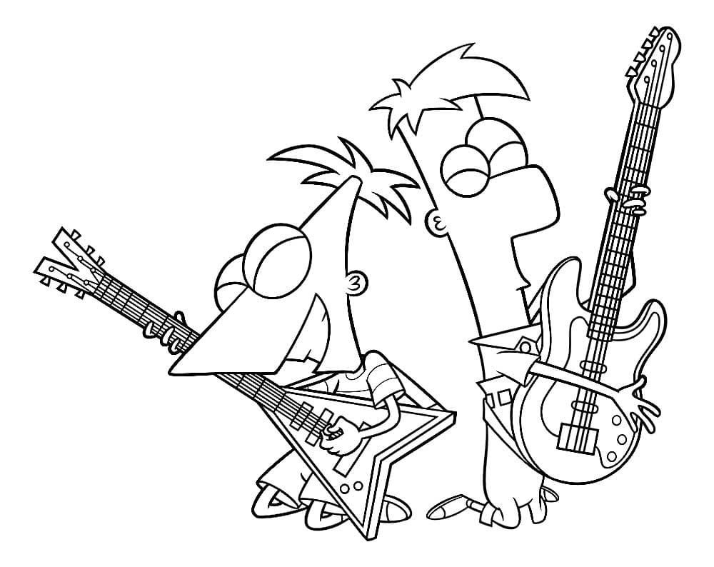 Phineas y Ferb tocando guitarras