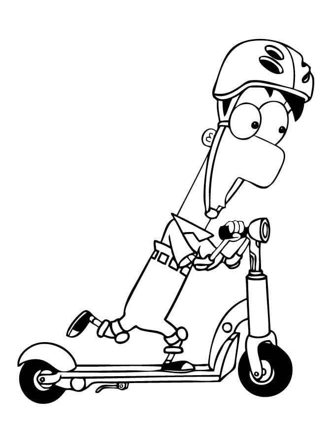 Ferb conduciendo un scooter