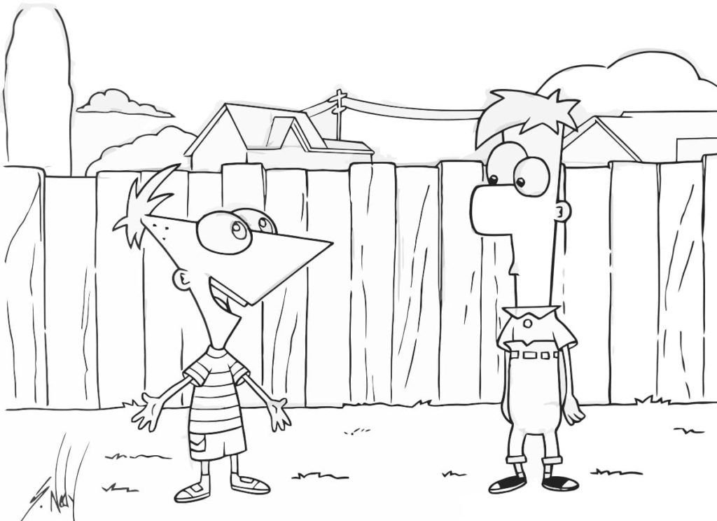 Phineas y Ferb en el patio