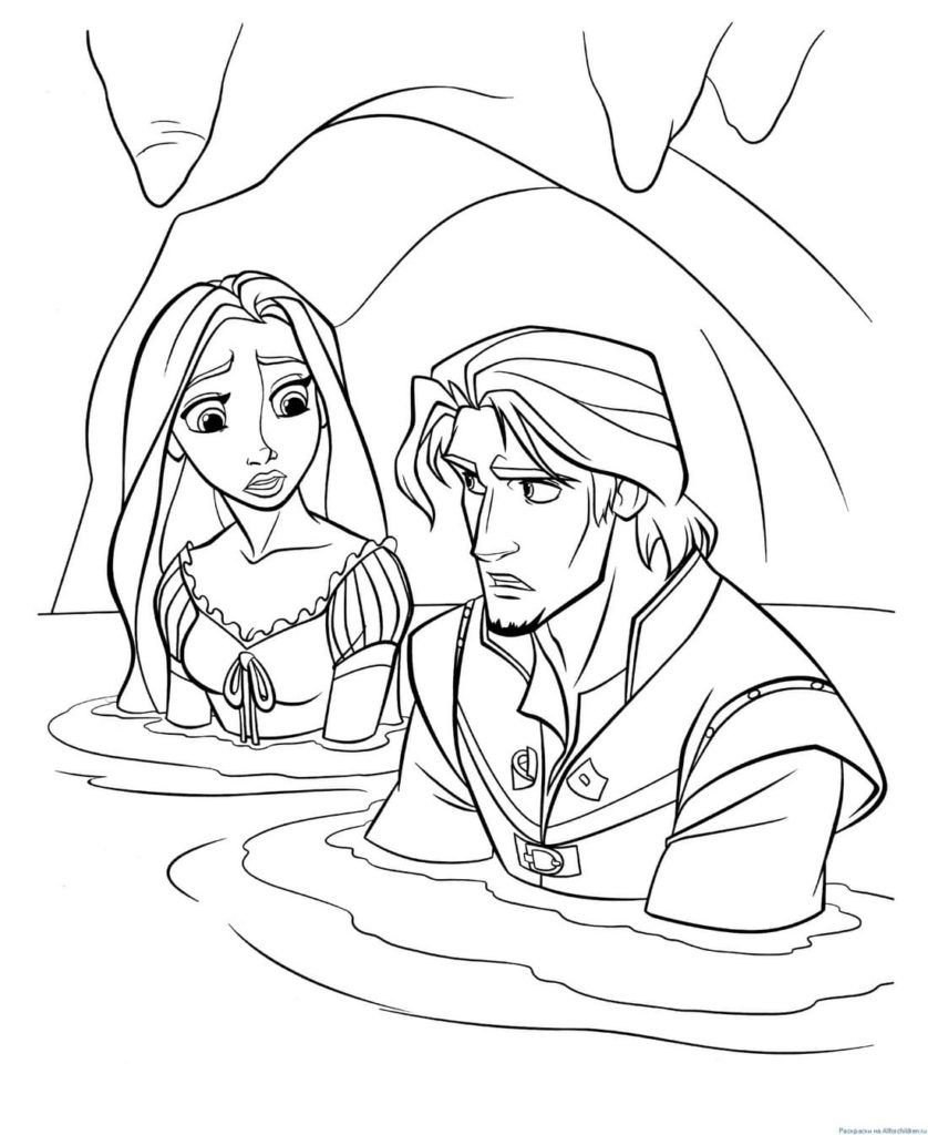 Rapunzel y Flynn en el agua