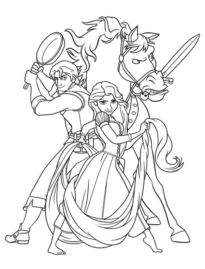 Flynn, caballo y Rapunzel