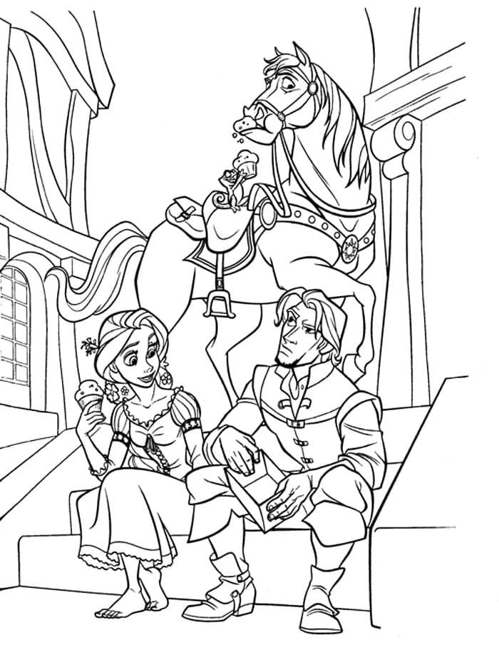 Rapunzel, Flynn y Maximus en el castillo
