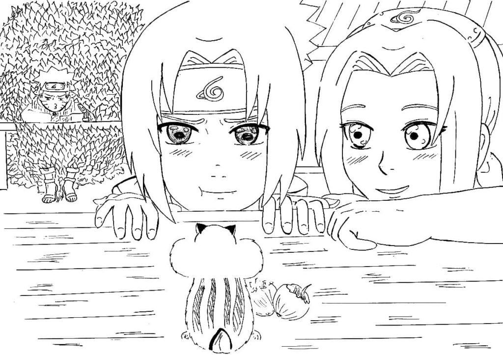 Sasuke y Sakura alimentan al hámster