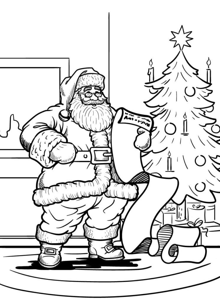 Santa Claus lee una lista de regalos