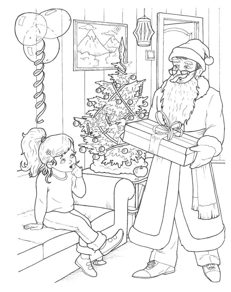 Papá Noel le da un regalo a una niña