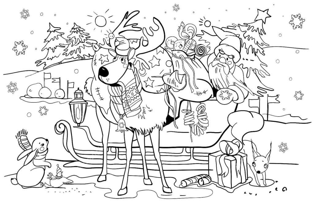 Papá Noel suele ir acompañado de aves y animales del bosque.