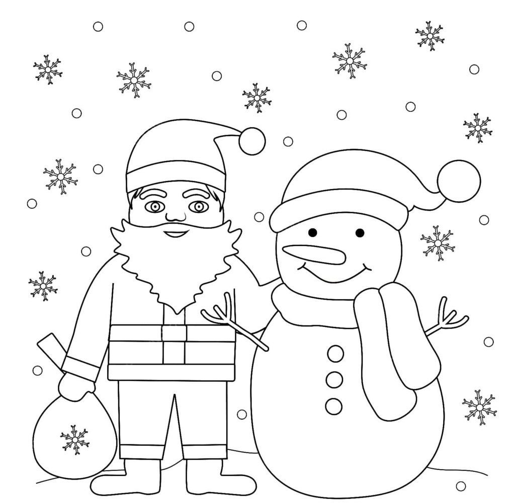 Papá Noel y muñeco de nieve bajo la nieve.