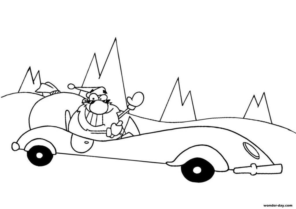 Papá Noel en un coche de carreras
