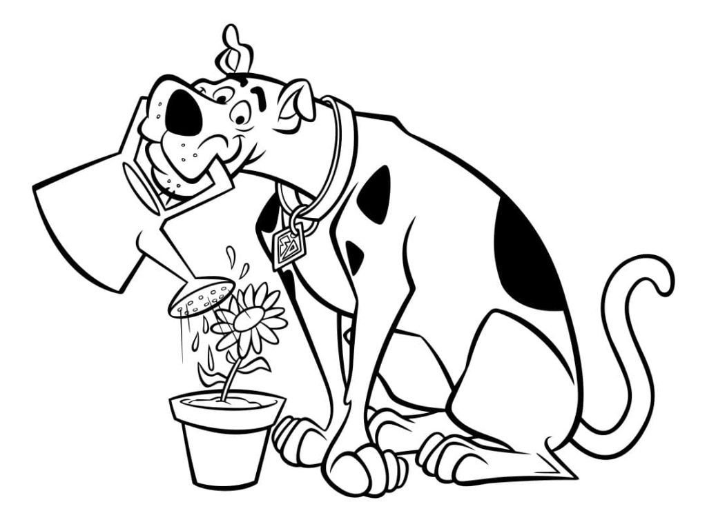 Scooby Doo regando una flor