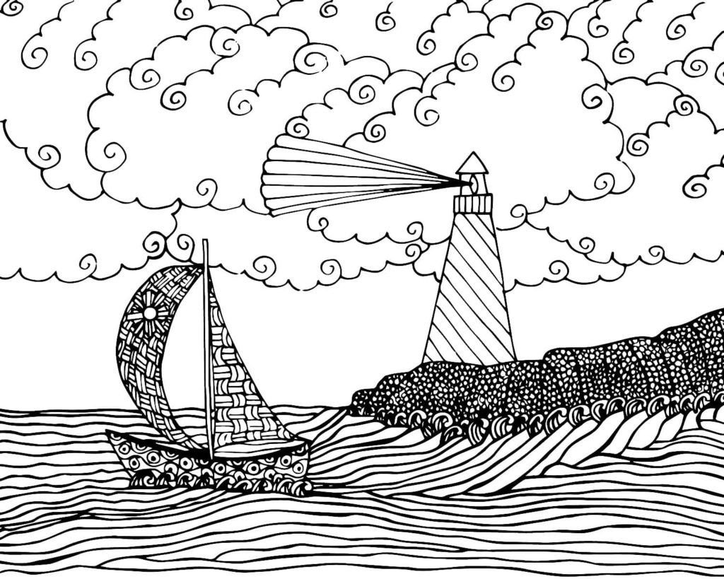 Faro antiestrés, nubes, mar, barco