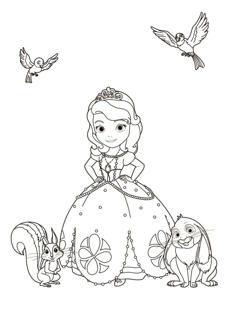 Princesa Sofía, ardilla, liebre, pájaros