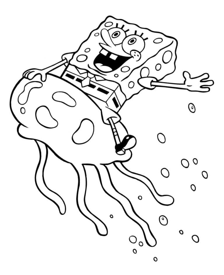 Bob Esponja monta una medusa